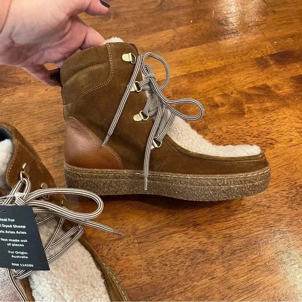 New Aquatalia Taelyn Suede Shearling Bootie Walnut Caramel size 5.5 - Picture 9 of 10